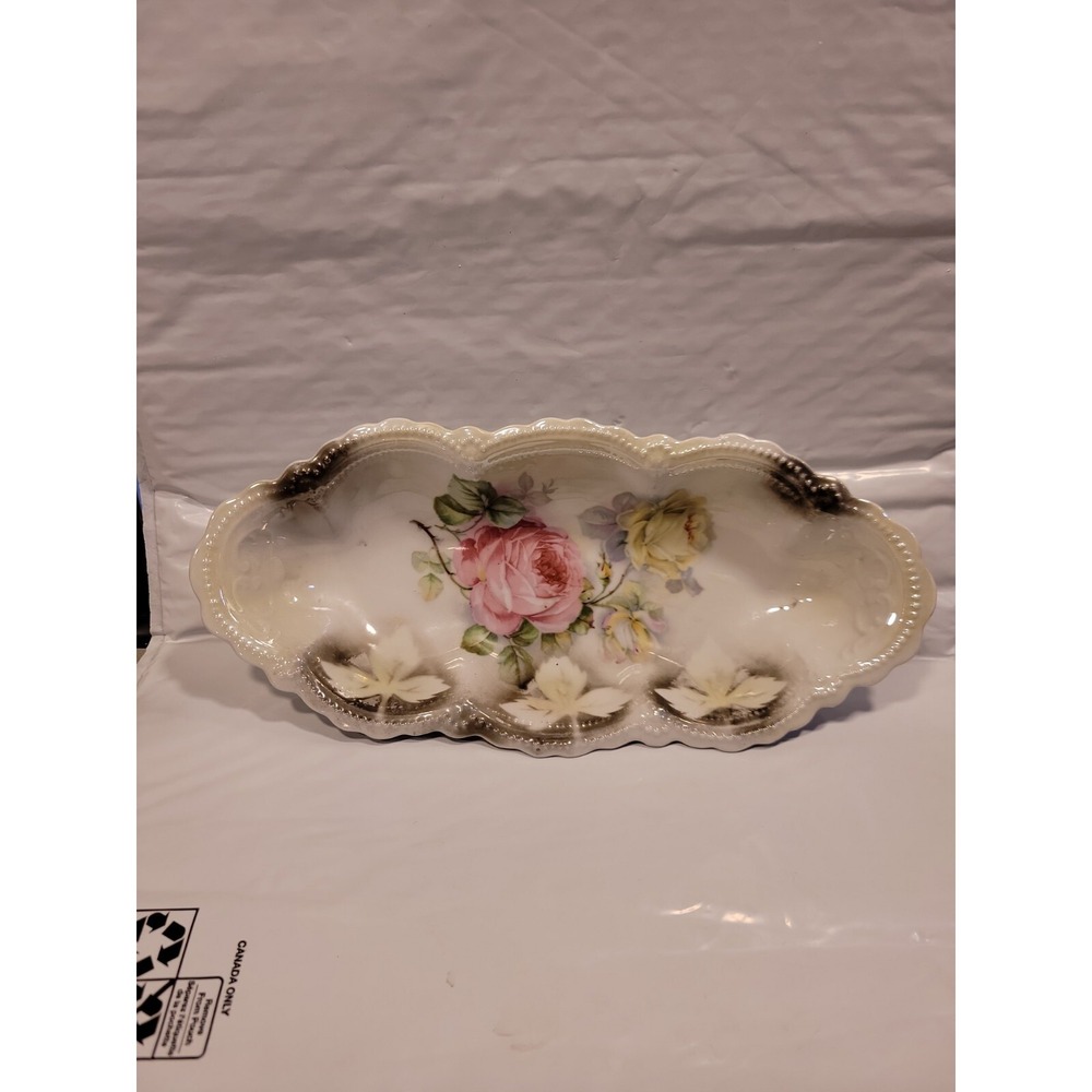 Vintage Leuchtenburg Germany Porcelain ‎ Serving Dish Luster Finish florals